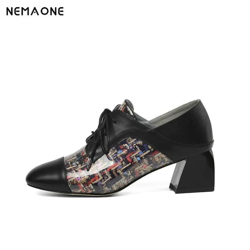 

NEMAONE Brand Women Pumps Genuine leather High Heels square Toe Spring Autumn Party Shoes Woman Elegant Office Pumps