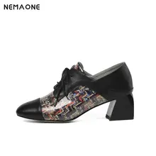 NEMAONE Brand Women Pumps Genuine leather High Heels square Toe Spring Autumn Party Shoes Woman Elegant Office Pumps