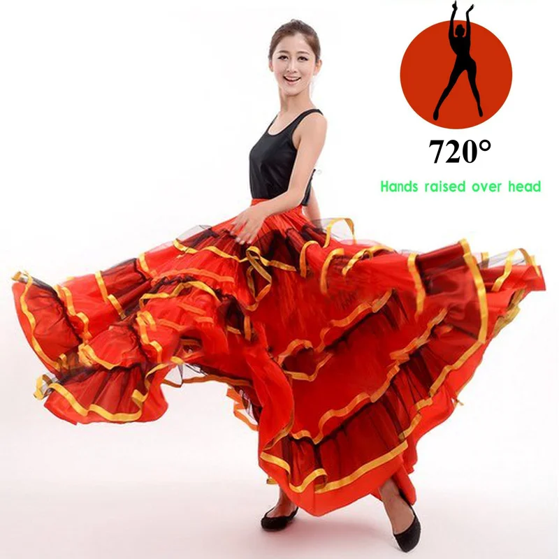 Женская бальная испанское фламенко танцевальная юбка красная танцовщица нарядное платье костюм танца живота юбки 360/540/720 градусов - Цвет: 720