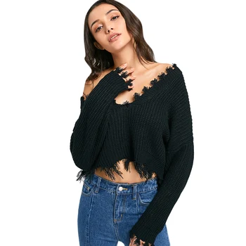 

ZAFUL Frayed Cropped Oversized Pullover Sweatshirts