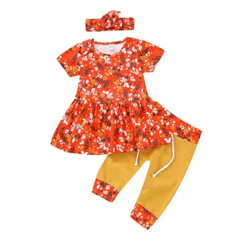 

Newborn Babygirl Clothes Long Sleeve Floral Dress+Headband+Pant 3pc Cotton Casual Infant Girl SetY M M