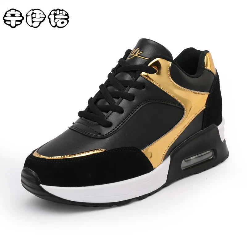 

Hot! Rushed Gold Silver Free Shipping Hidden Wedge Heels Fashion Women's Elevator Shoes Casual For Women Heel Trainers 2017