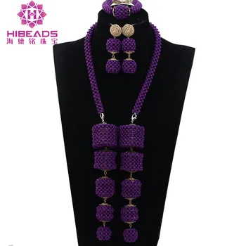 

New Purple Bridal Crystal Jewelry Sets Nigerian Wedding African Beads Jewellery Sets Pendant Statement Necklace WE064