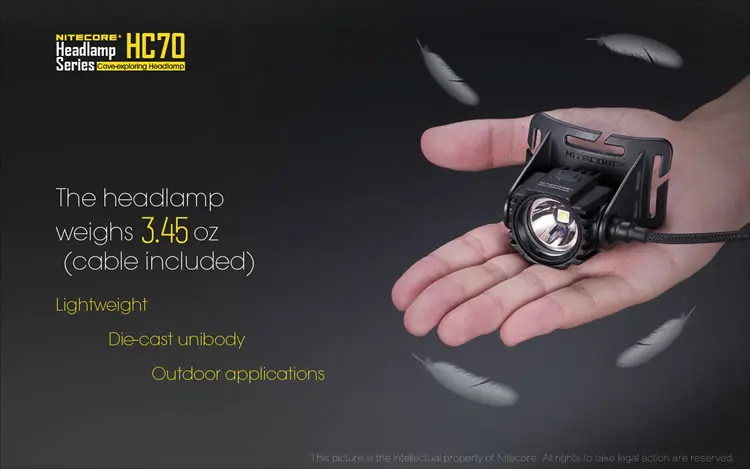 Nitecore HC70 1000 люмен перезаряжаемый налобный фонарь с 2x18650 внешними аккумуляторами водонепроницаемый светильник