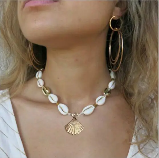 

1pc New Fashion Sea Shell Choker Necklace Rope Chain Natural Seashell Jewelry Simple Collar Necklace for Women 8506-8507