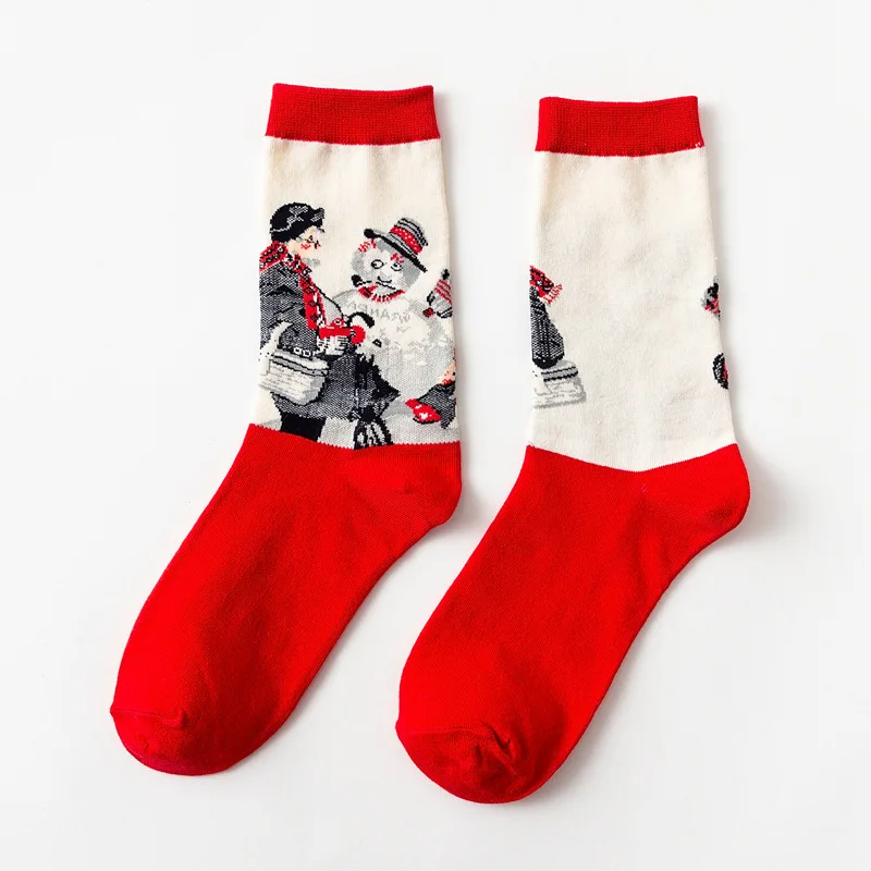 Горячая Прямая поставка осень зима ретро женские новые художественные Ван Гог Фреска всемирно известная серия масляной живописи мужские носки забавные носки - Цвет: 13