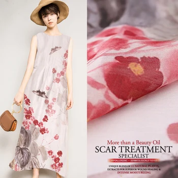 

Butterfly Flower Print Silk Fabric Blend Linen By The 1.18 Meter Width 55 Inch DIY Dress Material Telas Textile