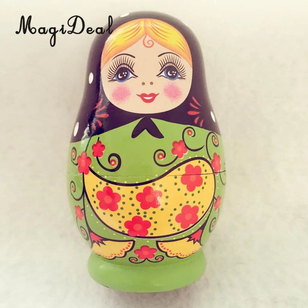 MagiDeal Cute 5Pcs/Set Painted Girls Wooden Russian Nesting Dolls Babushka Matryoshka Toys for Kids Children Baby ToyGift