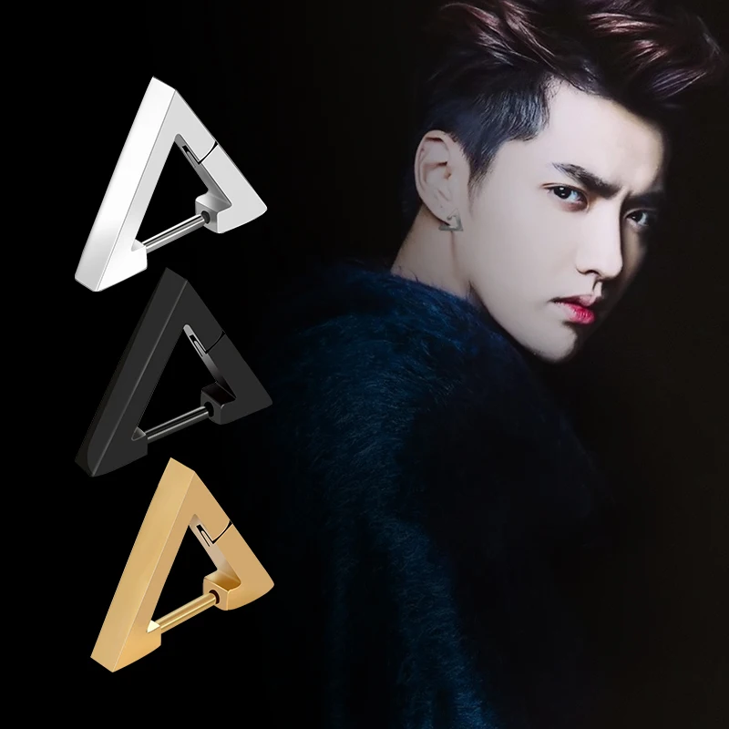 

2018new Brand Punk Design Fashion Square Triangle Round Geometric Stainless Steel Stud Earring for women and men