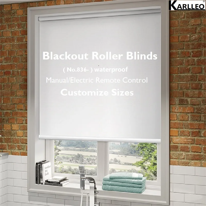 

High Quality Motorize 100% Blackout Window Waterproof Roller Blinds Curtain No.837 Customize Size or Remote Control