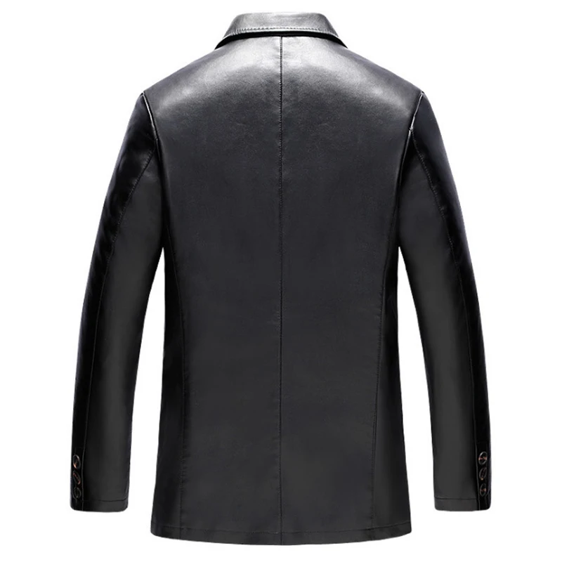 Весенне-осенняя мужская кожаная куртка повседневный Блейзер пиджак мужской однобортный приталенный мужской кожаный пиджак пальто черный синий