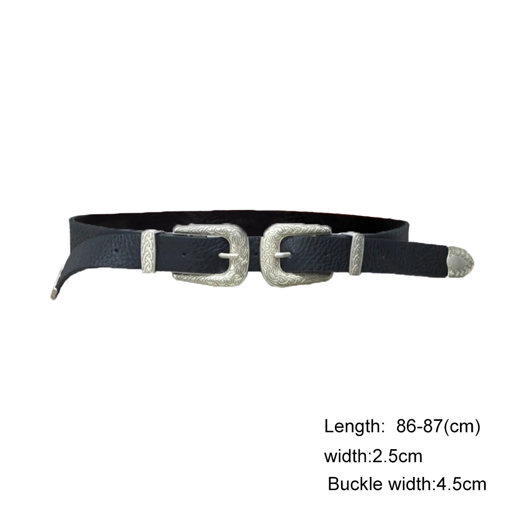 New Fashion Waistband Women Double Buckle Thick Faux Leather Western Belt Ladies Waist Band Gift