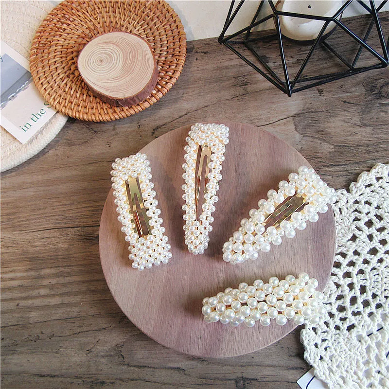 

2019 New Fashion Women Pearl Hair Clip Snap Hair Barrette Stick Hairpin Hair Styling Accessories For Women Girls Dropshipping