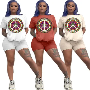 

ZH5103 Summer Hot Sale Pacifist LOVE Printed Shorts Short-sleeved O-neck T-shirt Two-piece 3color