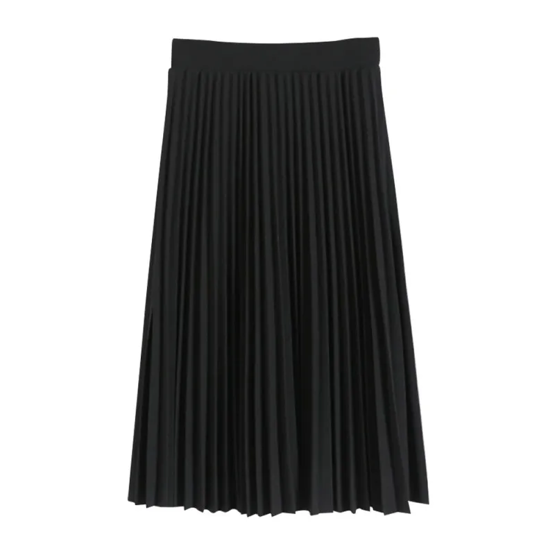 Прямая ; модная юбка; однотонная плиссированная юбка до середины икры; сезон лето-весна; женские повседневные юбки в стиле ампир