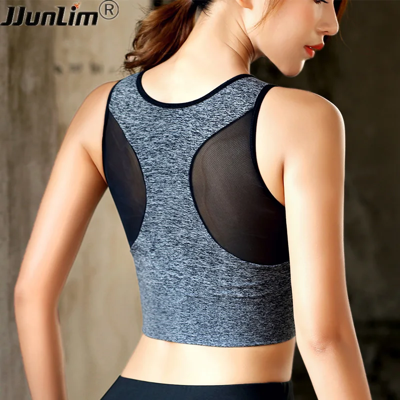 Sports Bra Women Mesh Fitness Top Bra Shakeproof Padded Yoga Bra Workout Gym Bra Top Seamless Push Up Running Tank TOP Yoga Vest