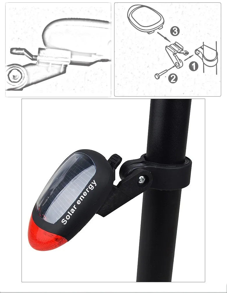Flash Deal Solar Power LED Bicycle Lights Bike Rear Tail Lamp Light Bike cycling Safety warning Flashing Light Lamp Red 4