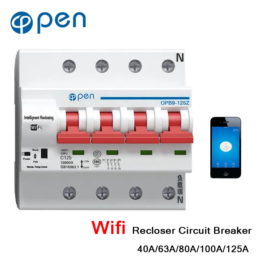 

OPEN Wifi Circuit Breaker 63A 4P MCB Remote Control Timing Switch Delay Set Function Automatic Lock Intelligent