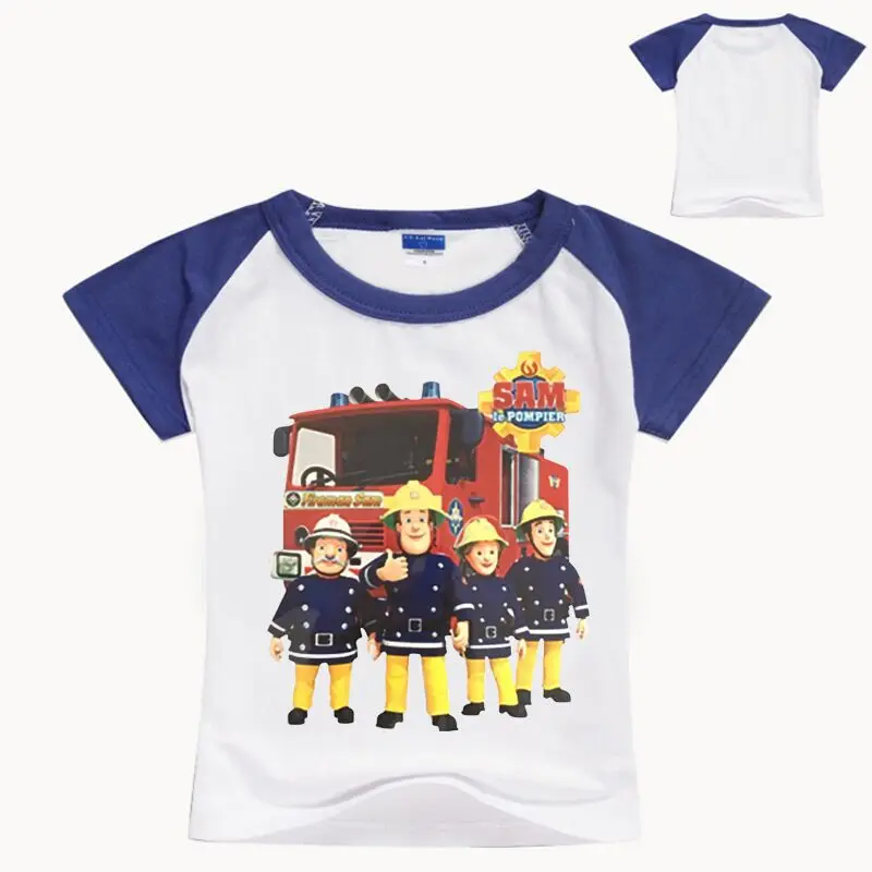 Мальчик мультфильм Пожарный Сэм узор футболка одежда для девочек Летняя футболки, топы, одежда детская футболка костюм для детей рубашка r55 - Цвет: color at picture