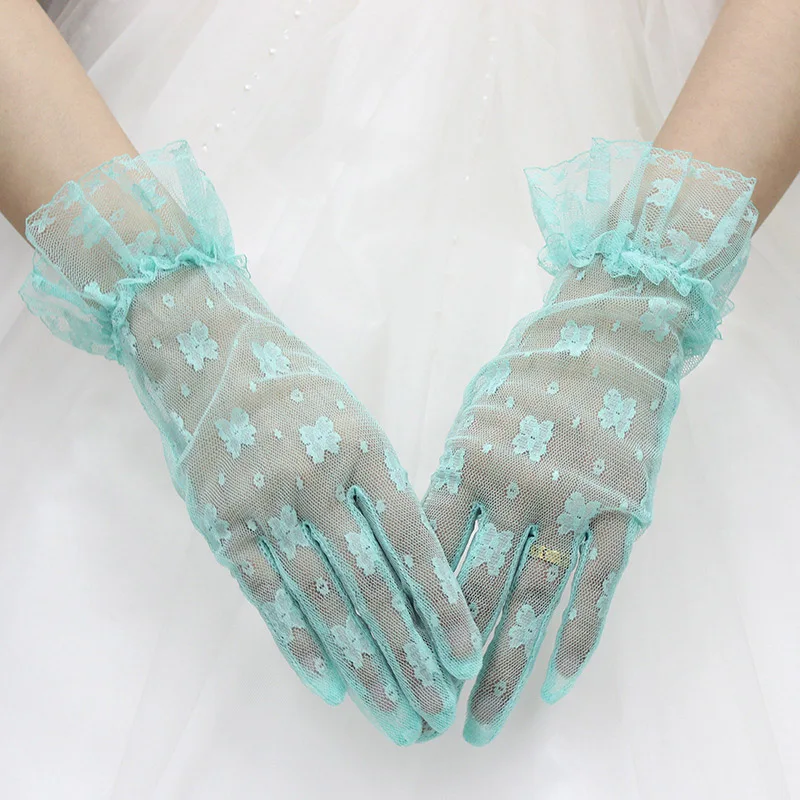 Многоцветные Вечерние перчатки из эластичной сетчатой ткани для официальных мероприятий, женские сексуальные короткие кружевные перчатки для ночного клуба, эротические танцевальные перчатки принцессы A71 - Цвет: Lake blue