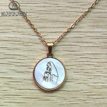 HOBBORN-collar clásico cristiano para mujer, de la Virgen María y la oración del bebé, collares y colgantes de hombre y mujer, joyería de acero inoxidable