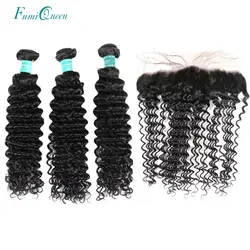 Али Фуми queen hair код бразильский глубокая волна человеческих волос соткет Связки с 13x4 закрытия шнурка Бесплатная/средний часть Волосы remy