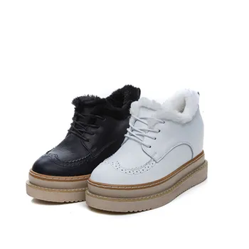 

SWYIVY Soft Genuine Leather Winter Sneakers Woman Platform 2018 Warm Fur Casual Shoes Woman Snow Boots Shoes Sneakers Wedge 34
