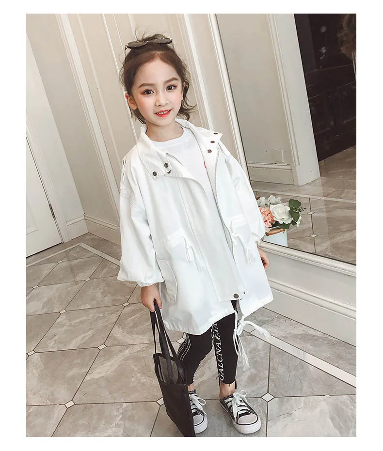 white girl coats Тренч для девочек-подростков; пальто для девочек; сезон весна-осень; хлопковые детские куртки; верхняя одежда; новая модная одежда для детей 3-14 лет - Цвет: white girl coats