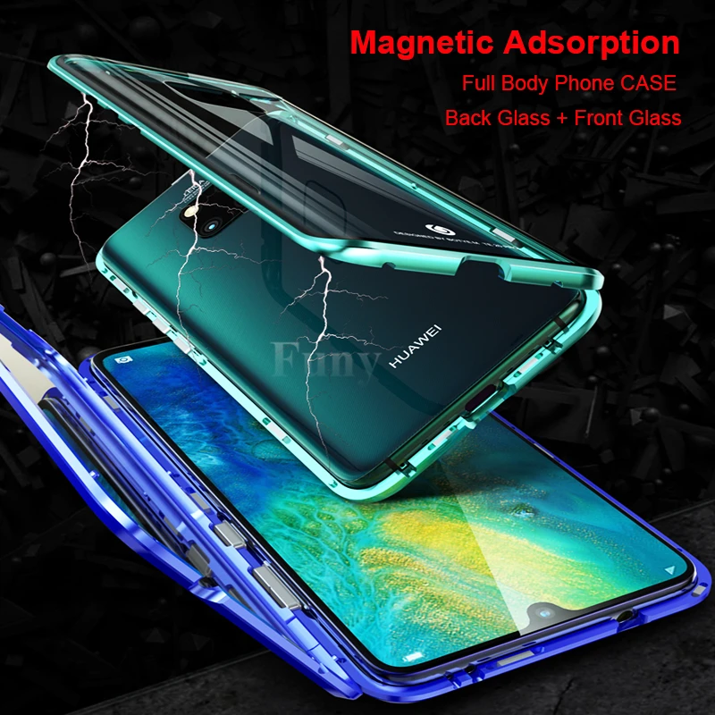 360 полная защита ударопрочный чехол для huawei mate 20 Pro Чехлы Роскошные Металлические бамберные двухсторонние закаленное стекло чехол