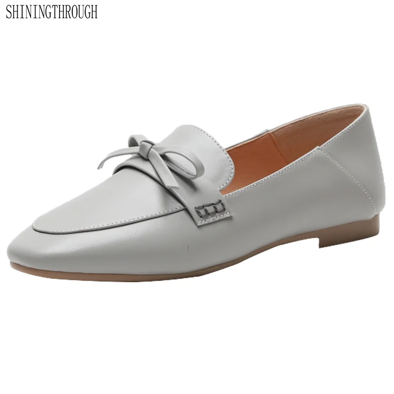 

Butterfly-Knot Summer Women Leather Shoes Woman Flat Flexible Round Toe Nurse Casual Fashion Loafer