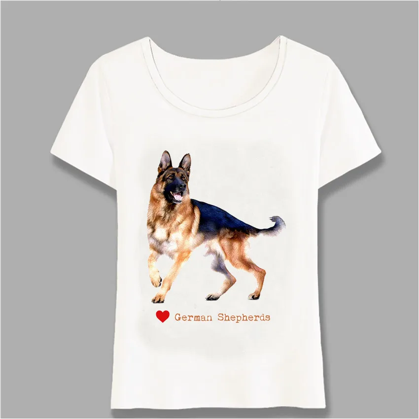 

Love German Shepherds Print T-Shirt Dog Lover Women T-Shirt Casual Tops Cute Girl Street Wear Tees White Short Sleeve Harajuku