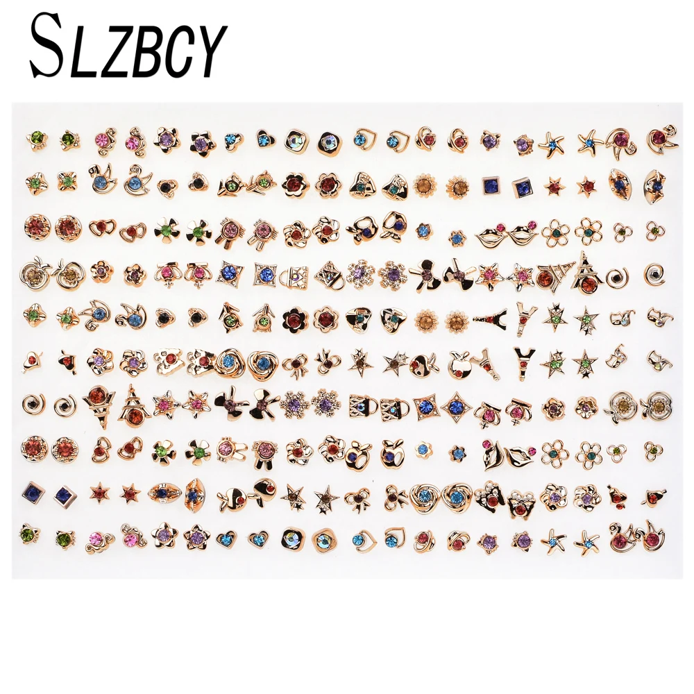 SLZBCY 100 партия/компл. смешанные стильные детские серьги с кристаллами и цветами