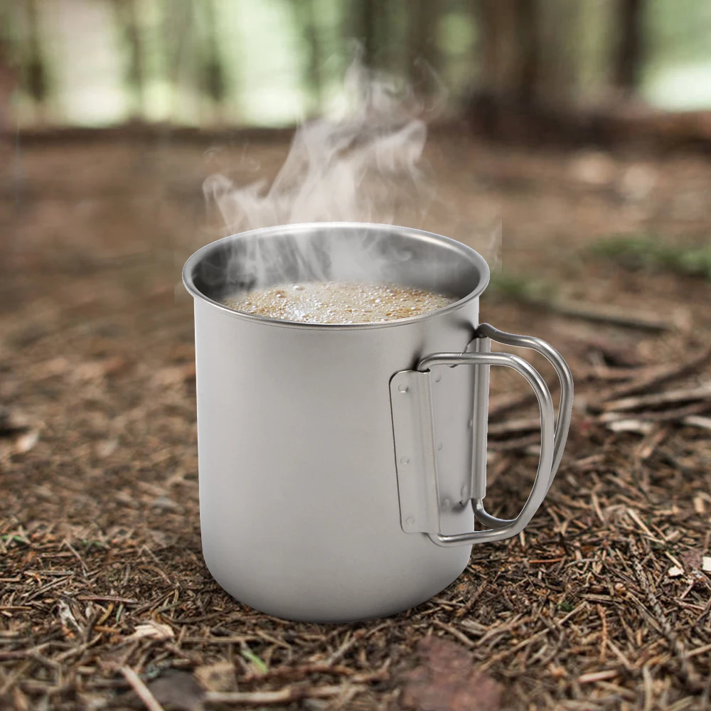 

Ultralight Titanium Mug Outdoor Camp Cookware Pot Portable Camping Picnic Coffee Water Cup with Foldable Handle 300ml-750ml