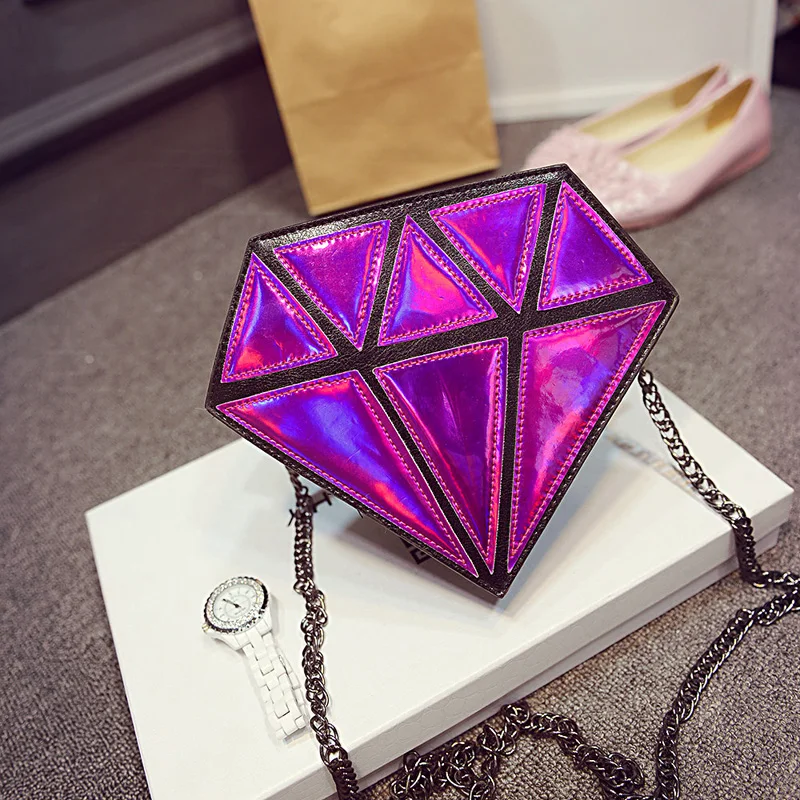 Beste Nieuwe Merk 3D Kleine Schoudertas Diamant Vorm Vrouwelijke Vrouwen Ketting Zakken Messenger Crossbody Satchel Patchwork SS0069
