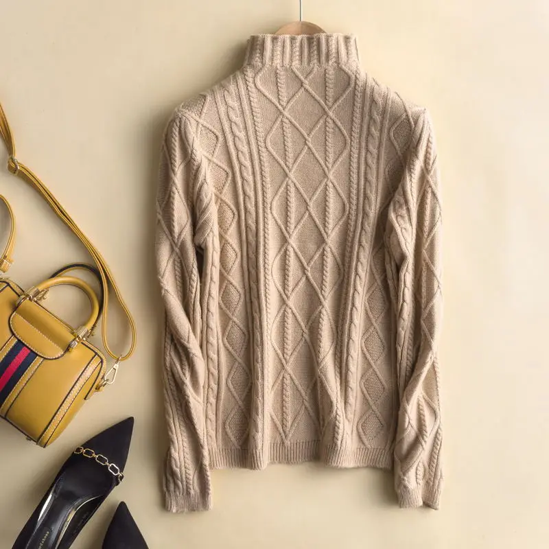 Semi-high cashmere sweater New cashmere sweater in autumn and winter Women's jacquard pullover Thickened semihigh collar sweater