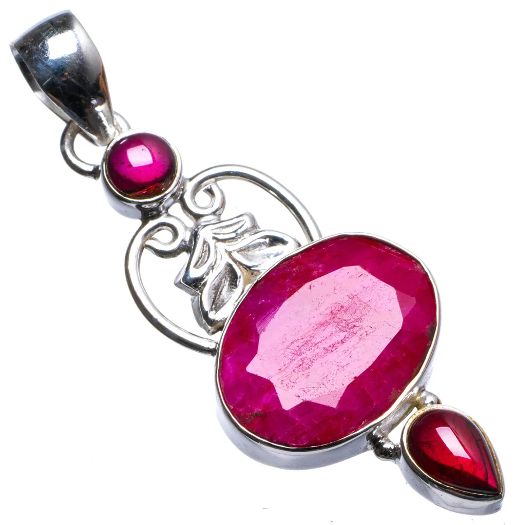 

Natural Cherry Ruby and Amethyst Handmade Unique 925 Sterling Silver Pendant 2" X1348