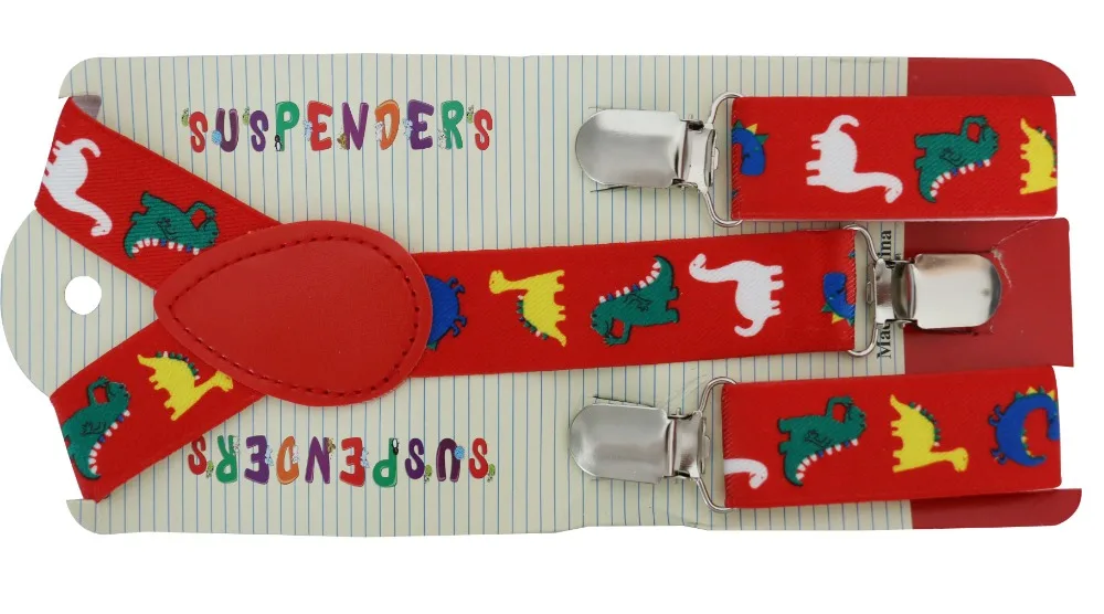 New 2.5cm Wide Adjustable Red Dinosaurs Animal Print Suspenders Braces For Boys Girls