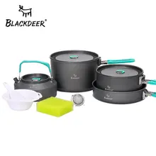 BLACKDEER Outdoor Camping Geschirr Set Rucksack Picknick 2 Topf 1 Pfanne 1 Wasserkocher Alumina Langlebig Kochgeschirr Folding Kochen Set