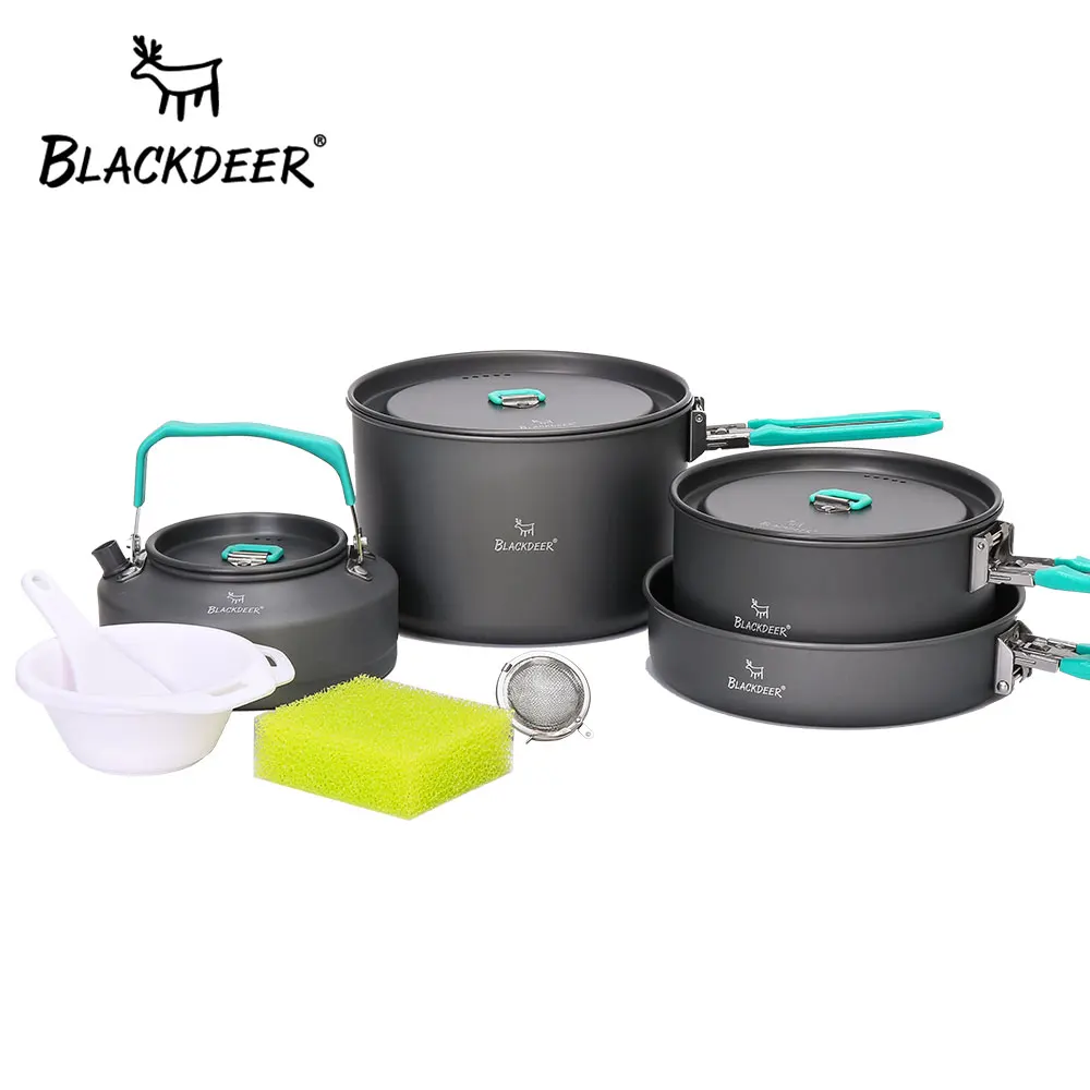 Comprar BLACKDEER juego de vajilla de Camping al aire libre Backpacking Picnic 2 macetas 1 sartén 1 hervidor de alúmina utensilio de cocina duradero juego de cocina plegable
