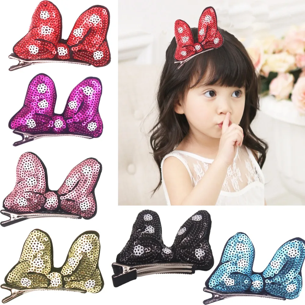 

6Pcs Boutique Hair Bling Sparkly Sequins Ribbon hair clips Cute Rabbit Ears Bunny Style for Party Girls Kids Children Hair Clips