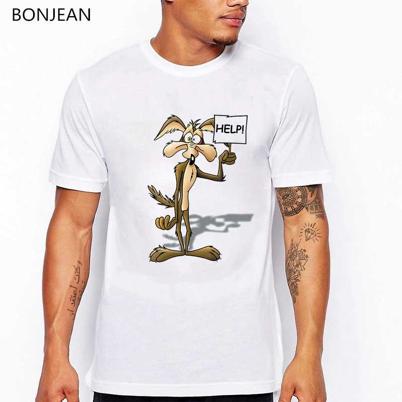 

Looney Tunes t shirt men cartoon wolf printed tshirt homme Wiley Coyote top male funny t shirts camisetas hombre white tee shirt