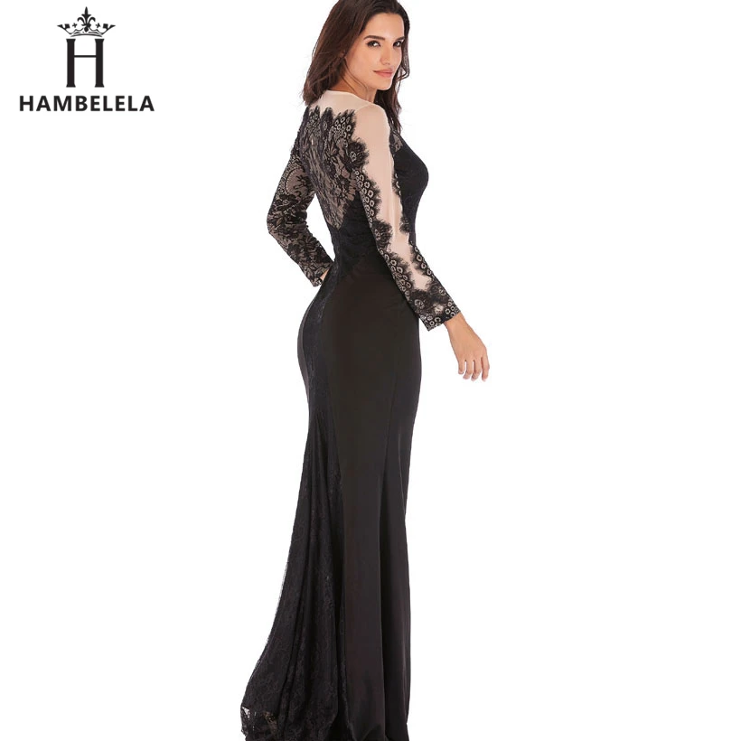 HAMBELELA Elegant Lace Mermaid Evening Long Dresses 2019 Long Sleeve Lace Vestido Longo Formal Party Prom Gowns Vestido De Festa (12)