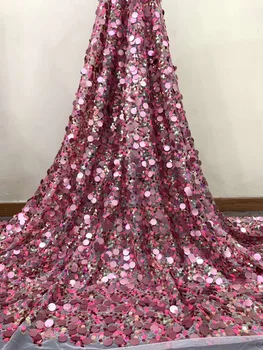 

new high quality Four-color option JOYCE-52505 magic sequin embroidery French mesh tulle lace African lace fabric