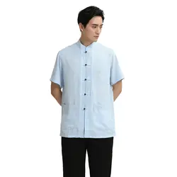 Китайский Стиль Для мужчин хлопок льняная рубашка Винтаж летние шорты рукавом Костюмы Повседневное мужской Тан Топ Свободные кунг-фу