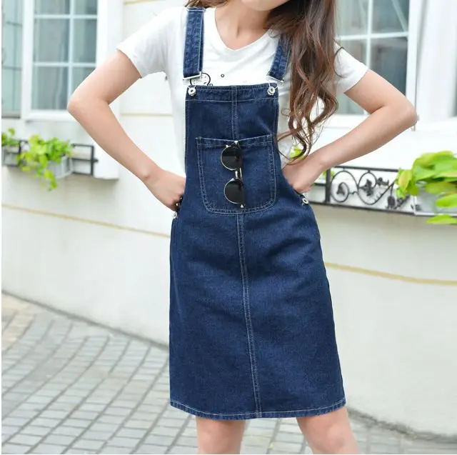 2017 Fashion Women's Bib Overalls Denim Skirts Slim Midi Jeans Skirts