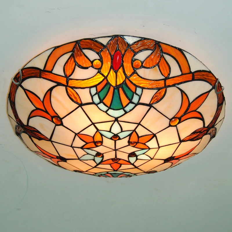 Стеклянный потолочный светильник в стиле барокко Тиффани, Средиземноморский стиль, пасторальный круглый стеклянный абажур, lamparas de techo abajur 110-240V E27