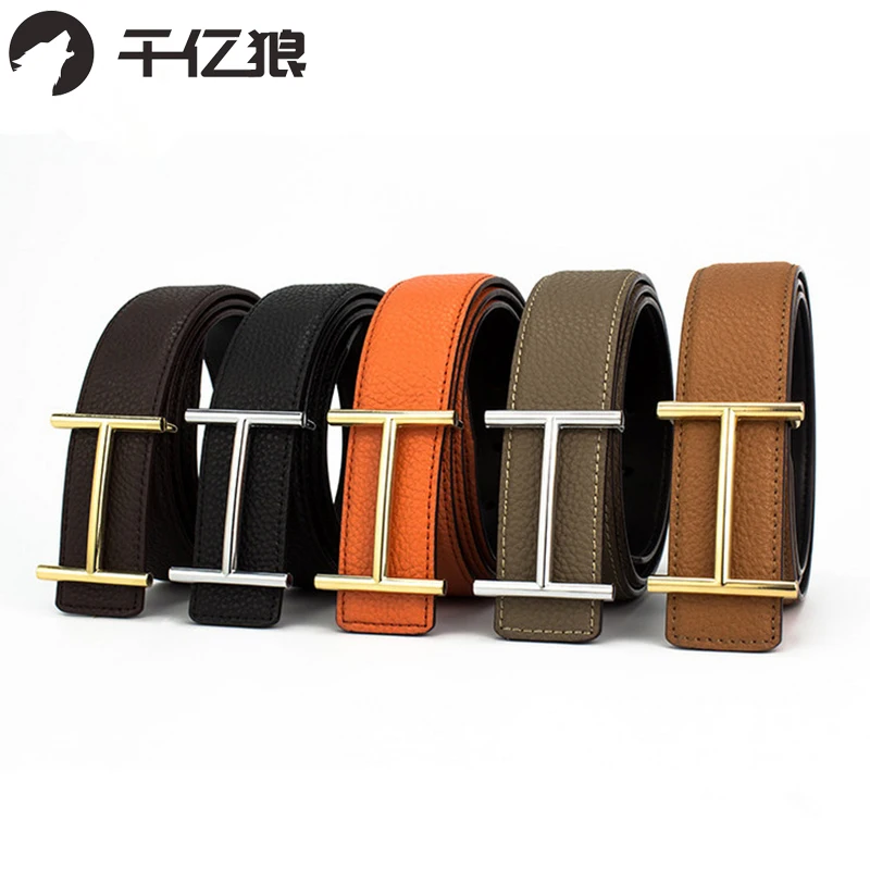 

High Quality Mens Leather Belts Luxury H Smooth Buckle Belts For Men 5 Colors Litchi Grain Leather Belt With Box Free Shipping