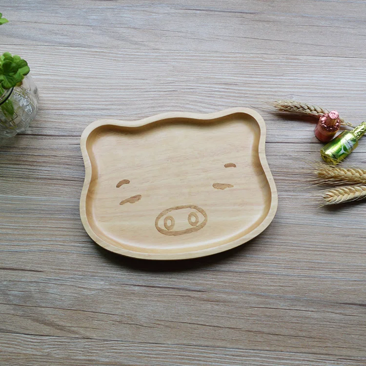 1pc Character Rubber Wooden Dinner Plates For Baby...