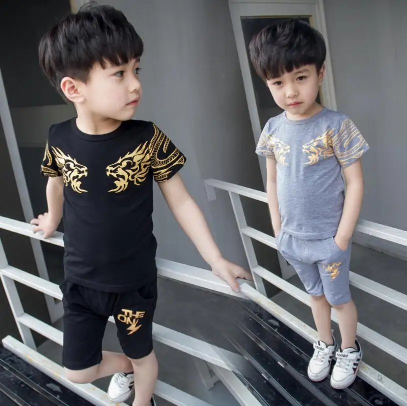 

Lucky child summer boys letter print children clothing set baby clothes short-sleeve T-shirt hoodies pant kids sport suit