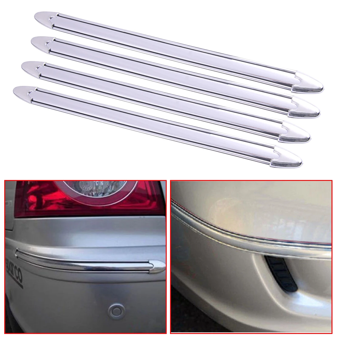 CITALL 4pcs Silver Universal Chrome Car Bumper Protector Protective